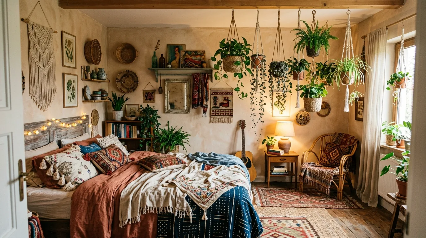 Mix macrame, baskets, and ceramic planters